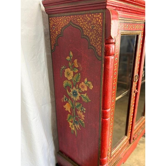 Vintage Hand-Painted Rajasthani Display Cabinet – Slim 12" Depth For Sale In Chicago - Image 6 of 12