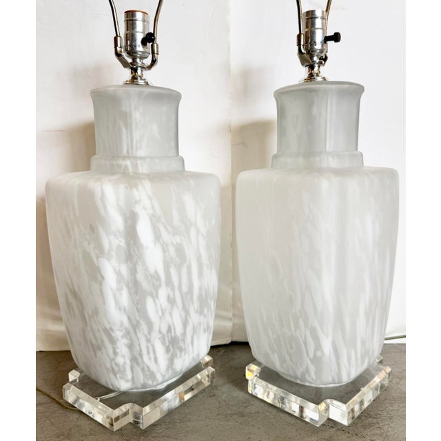 1980s 1980s Frosted Mottled Murano Style Glass Table Lamps - A Pair For Sale - Image 5 of 9