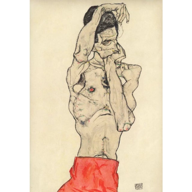 1960s Schiele Lithograph 40 Reproduction Standing Male Nude With Red Loincloth For Sale