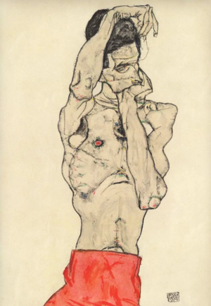 1960s Schiele Lithograph 40 Reproduction Standing Male Nude With Red Loincloth