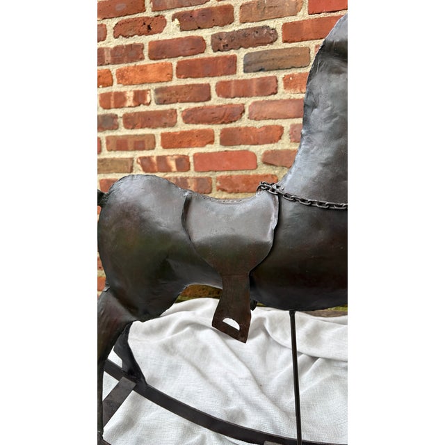 Vintage Handcrafted Hammered Metal Rocking Horse Sculpture For Sale In New York - Image 6 of 18