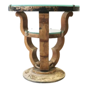 Art Deco Rustic Wood Gueridon Side Drinks Table