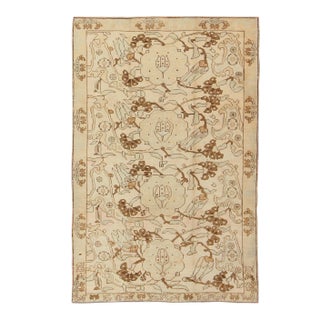 All-Over Entwined Blossoms Vintage Turkish Oushak Rug in Brown, Taupe, Cream For Sale