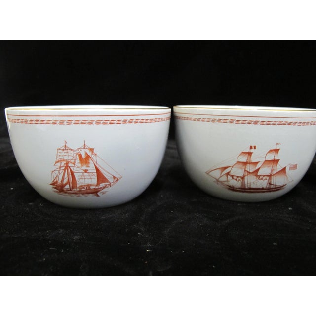 Early 20th Century Spode Copeland Red Gold Trade Winds Ship Brig Built Rice or Cereal Bowl Set of 4 For Sale - Image 5 of 11
