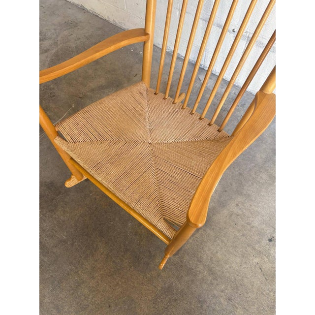 Beige In Style of Hans Wegner FDB Møbler Beechwood High Back Rocking Chair Danish Mid-Century Modern 1960s For Sale - Image 8 of 10