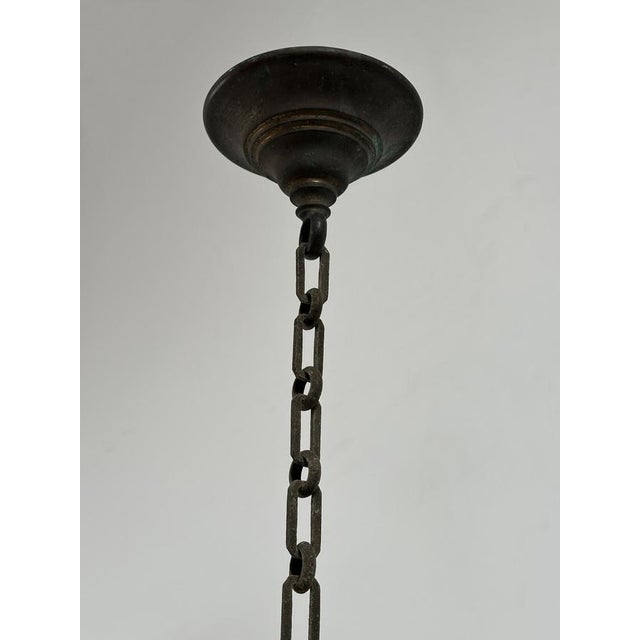 Vintage French Caged Holophane Glass Pendant Light, 1920s For Sale - Image 6 of 7