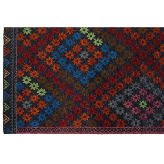 Textile Multicolor Geometric Modern Soumak Wool Rug For Sale - Image 7 of 10