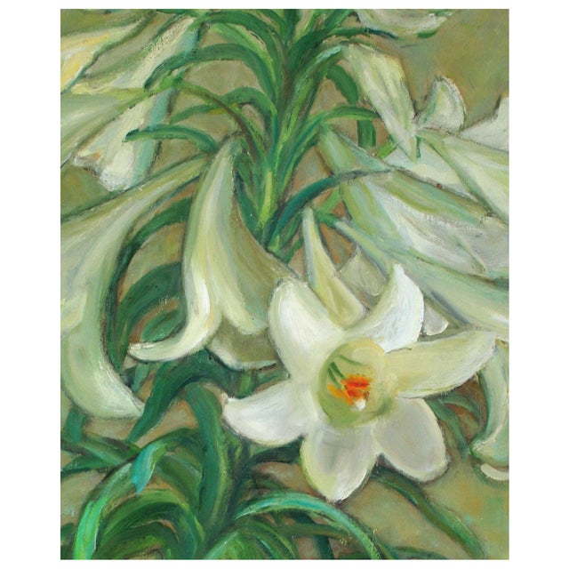 American Mid Century Lilies and Teapot Still Life in Oil on Masonite by Helen Enoch Gleiforst For Sale - Image 3 of 4