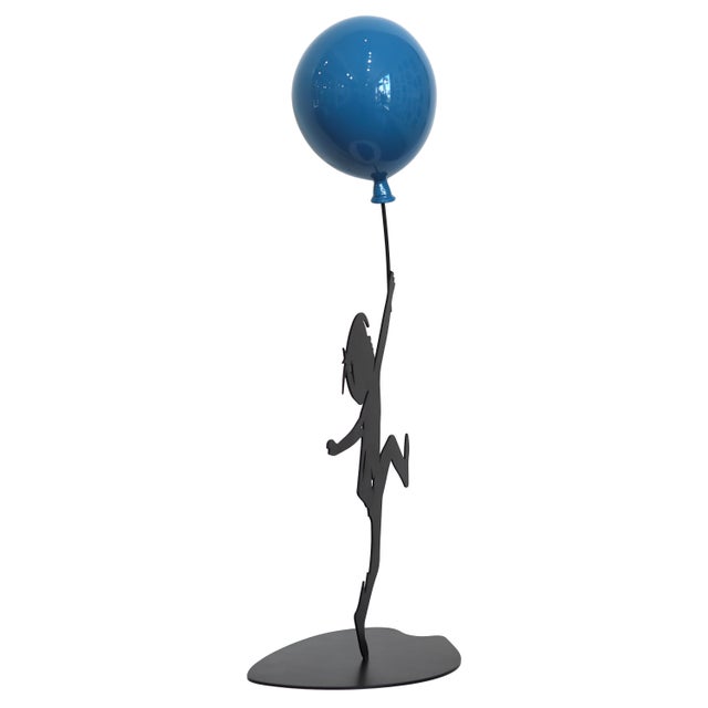 Metal Hope - Original Figurative Metal Sculpture on Steel With Glossy Blue Balloon by Nayla Saroufim For Sale - Image 7 of 10