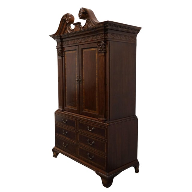 Victorian Universal Furniture Banded Mahogany Biedermeier Traditional Victorian Style 54" Tv Media Armoire 609165 For Sale - Image 3 of 13