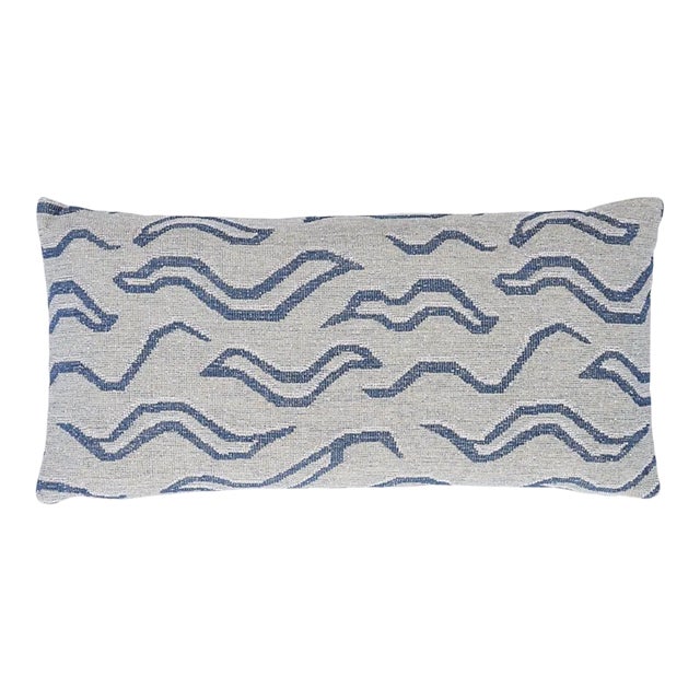 Schumacher Kata 24" Lumbar Pillow in Denim For Sale