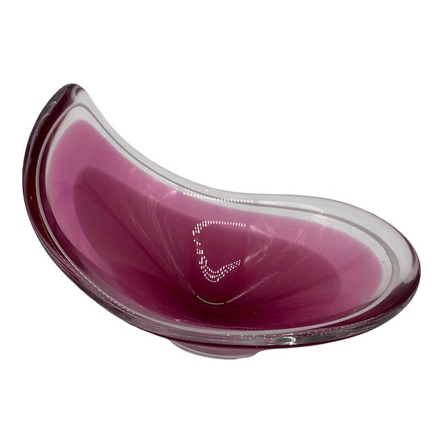 1950s Flygfors Coquille Cased Art Glass Scoop Handblown Bowl Signed For Sale