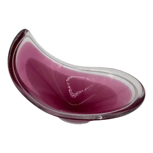 1950s Flygfors Coquille Cased Art Glass Scoop Handblown Bowl Signed
