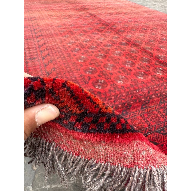 Ruby Red Vintage Afghan Turkoman Bokhara Tribal Rug For Sale - Image 8 of 9
