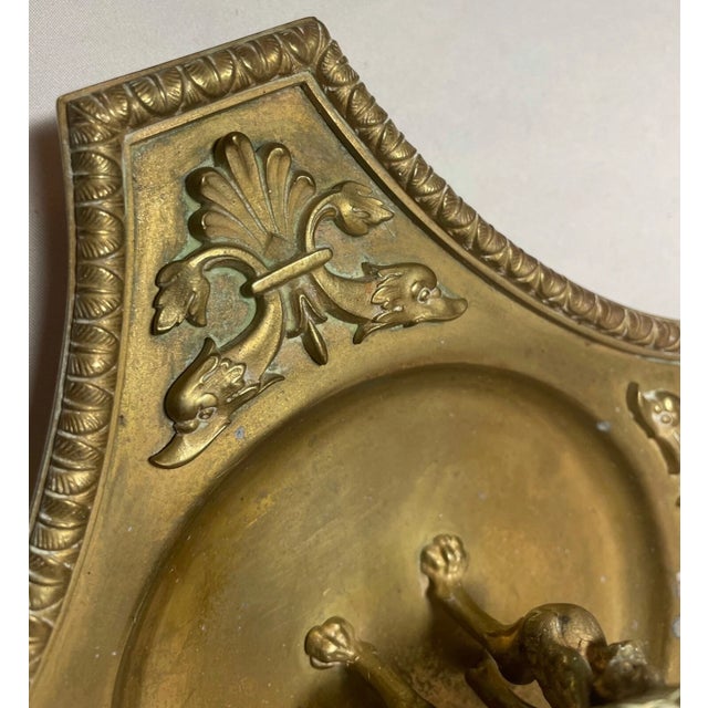 Brass Antique Ornate 1800's Victorian Gilt Bronze Griffin Brass Desk Inkwell Stand Jar For Sale - Image 8 of 17