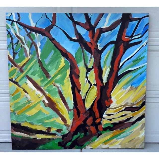 Abstract Large 48" × 48" Original Expressionist Tree Painting, 1998, Vibrant Colorful For Sale - Image 3 of 18