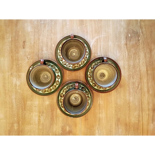 Ceramic Autumn Harvest Pottery Dinnerware Set, Hand Thrown Red Clay Artist Signed Tableware Service for 4, 18 Piece Thanksgiving Geometric Ceramic Plate Set For Sale - Image 7 of 11