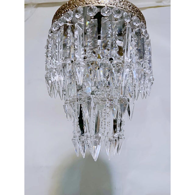 Hollywood Regency Vintage Hollywood Regency Crystal Waterfall Chandelier With Ornate Brass Frame For Sale - Image 3 of 9