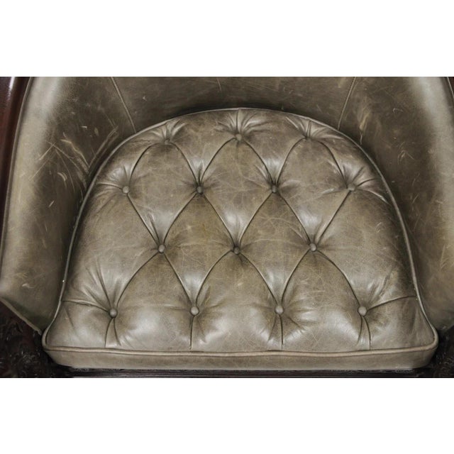 Late 20th Century Baker Stately Homes Regency Style Grey Leather Lions Head Pull Up Tub Club Chair For Sale In Philadelphia - Image 6 of 12