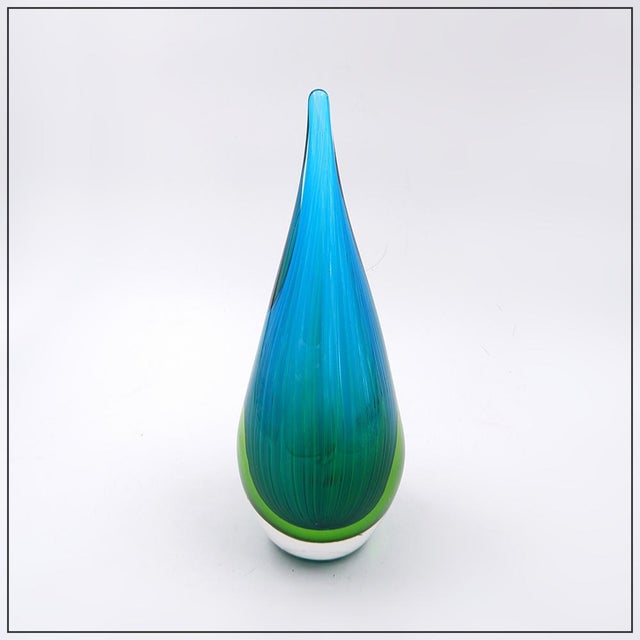 Art Glass Sculpture in the Shape of a Teardrop in Shades of Blue and Green by Flavio Poli For Sale - Image 9 of 10