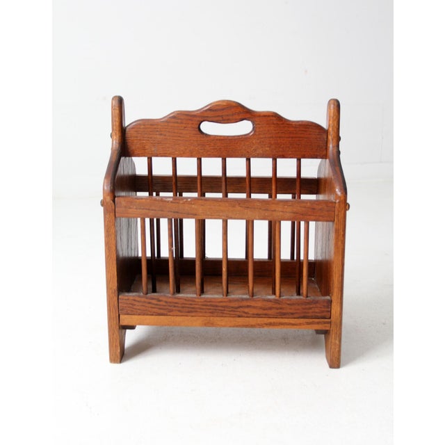 Farmhouse Vintage Wooden Magazine Rack For Sale - Image 3 of 11