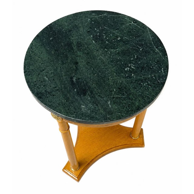Late 20th Century Late 20th Century Empire Style Green Marble Top Round Accent Table With Column Legs For Sale - Image 5 of 9