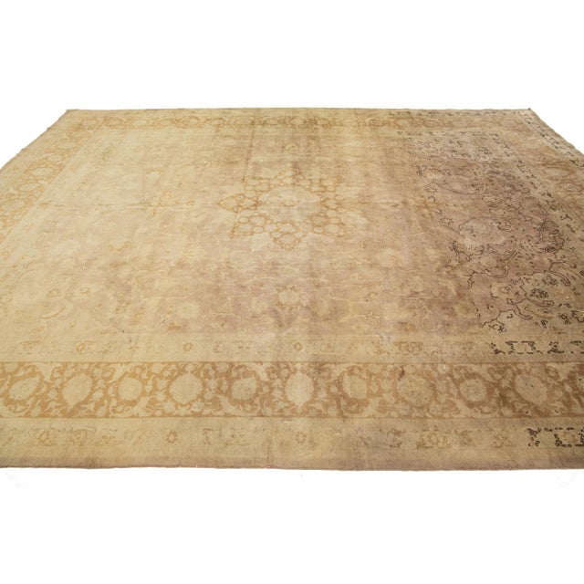 1900 - 1909 20th Century Persian Tabriz Wool Rug in Tan Color Allover Design For Sale - Image 5 of 10