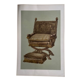 Antique Victorian Chromolithograph of a Renaissance Revival Curule Chair, C. 1870 For Sale
