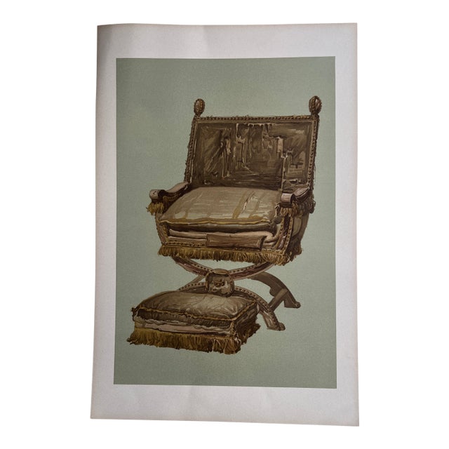 Antique Victorian Chromolithograph of a Renaissance Revival Curule Chair, C. 1870 For Sale