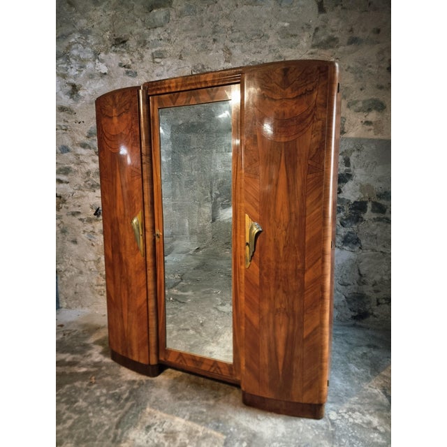 Art Deco French Walnut Wardrobe with Mirrored Door, 1930s For Sale - Image 15 of 18