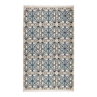 Part & Parcel Goods Wool Star Rug, 2’6” x 8', Celadon, Navy, Sky Blue and Eggshell For Sale