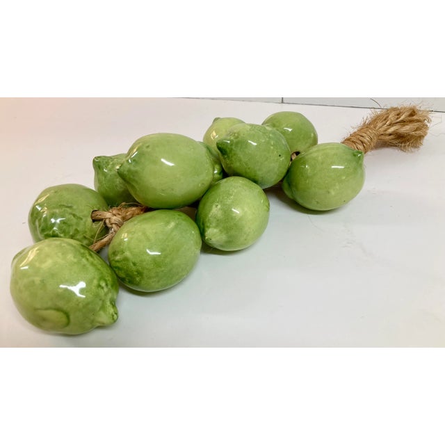 Italian Ceramic Glazed Green Limes on Straw For Sale - Image 4 of 12