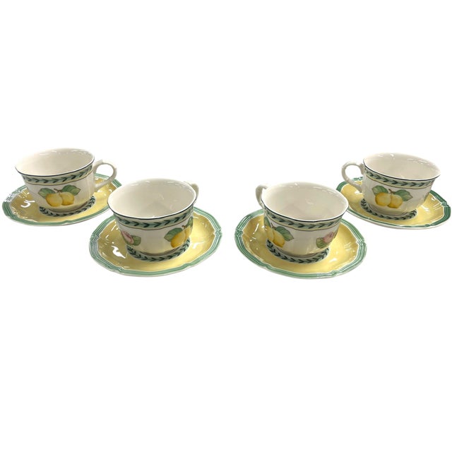 Villeroy & Boch French Garden Fleurence Tea Cup and Saucer Set, Service for 4 - Fine German Porcelain For Sale In New York - Image 6 of 6