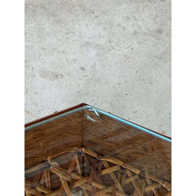 Mid 20th Century Vintage Octagonal Bamboo and Cane Side Table With Glass Top For Sale - Image 5 of 12