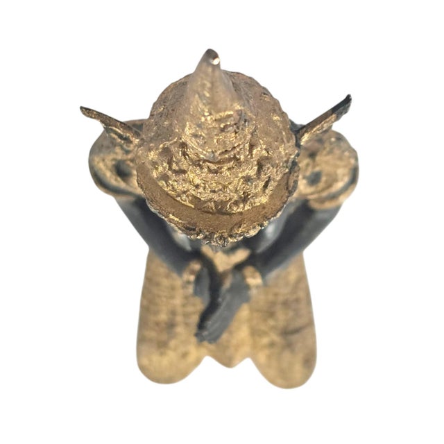 Metal Mid-20th Century Thai Thepanom Cast Bronze Kneeling Guardian Figure 7.25" For Sale - Image 7 of 11