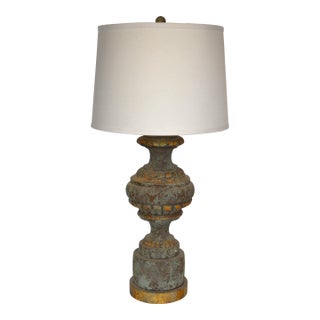 Large Vintage Neoclassical Tuscan Verdigris and Gold Patina Plaster Table Lamp For Sale