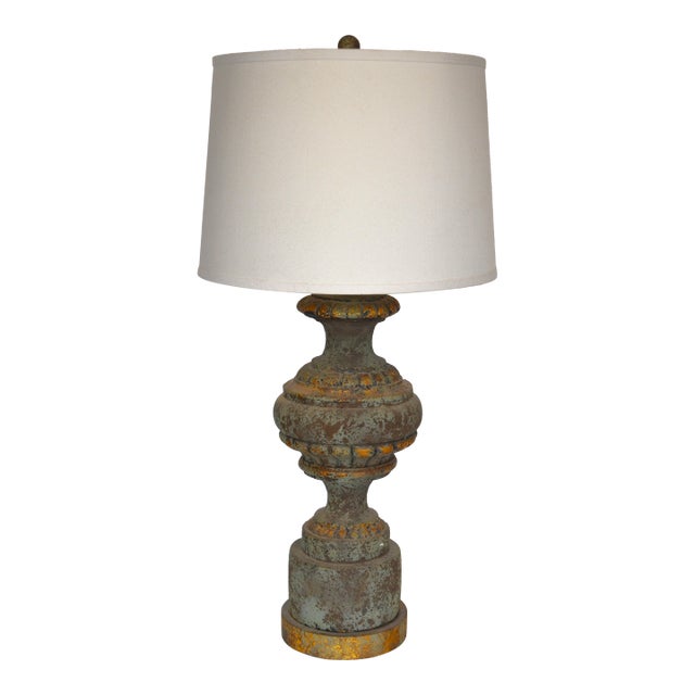 Large Vintage Neoclassical Tuscan Verdigris and Gold Patina Plaster Table Lamp For Sale