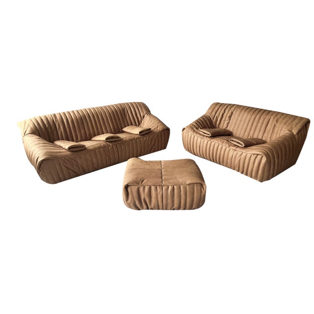 Camel Brown Leather Sandra Sofa Set by Annie Hieronimus for Ligne Roset, 1973, Set of 5 For Sale