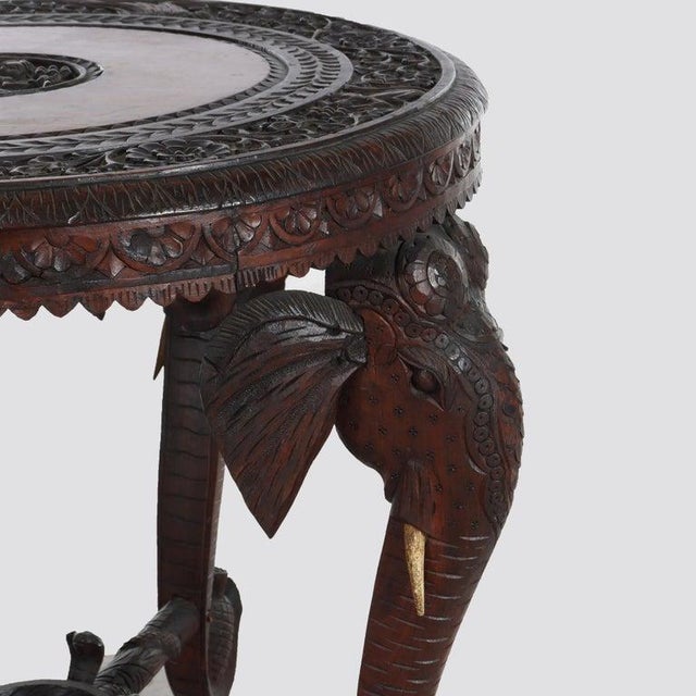 English Antique Anglo Indian Figural Carved Rosewood Side Table With Elephants & Figure For Sale - Image 3 of 11