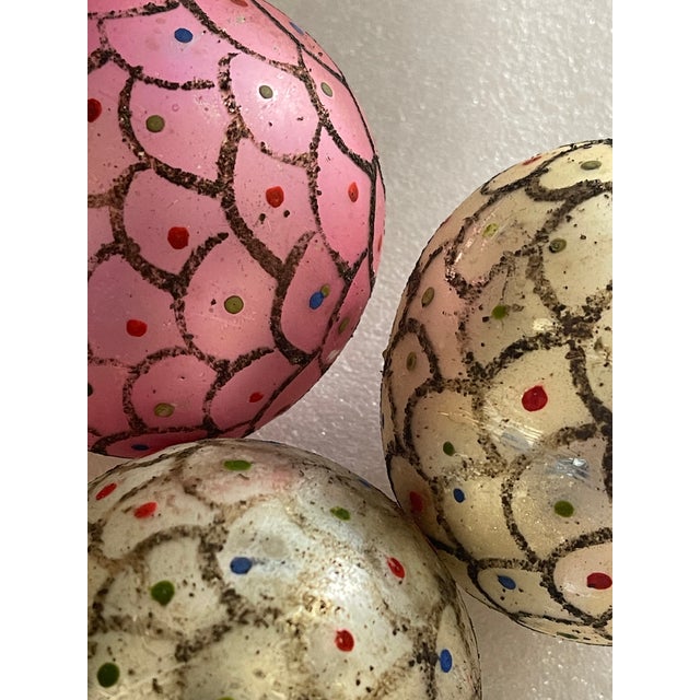 Rare Antique Collectible Blown Glass Christmas Ornaments 5” balls in original box.