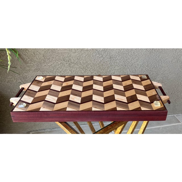 Late 20th-Century Handcrafted Exotic Wood Rectangular Handled Tray in the Manner of Don Shoemaker For Sale - Image 15 of 18