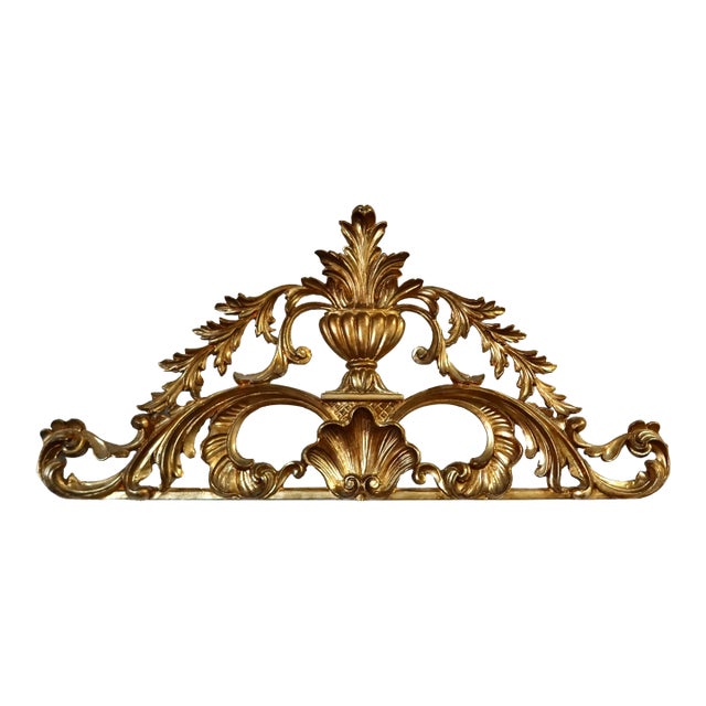 Vintage Italian Giltwood Wall Ornament, Architectural Pediment, Acanthus Scroll & Shell Motif For Sale