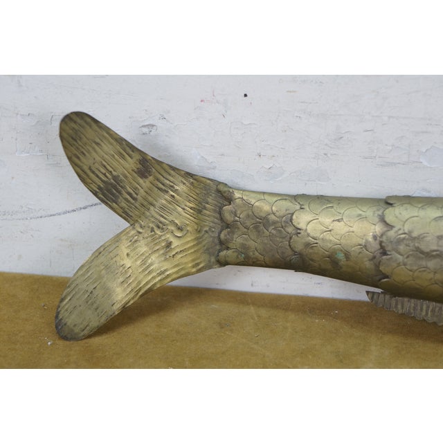 Metal Large Vintage Brass Articulated Koi Fish on Hook Hanging Sculpture 23" For Sale - Image 7 of 14
