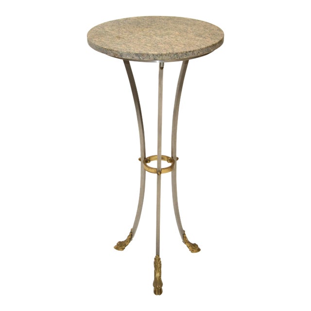 Maison Jansen French Neoclassical Steel & Bronze Hoof Feet Pedestal Drink Table For Sale
