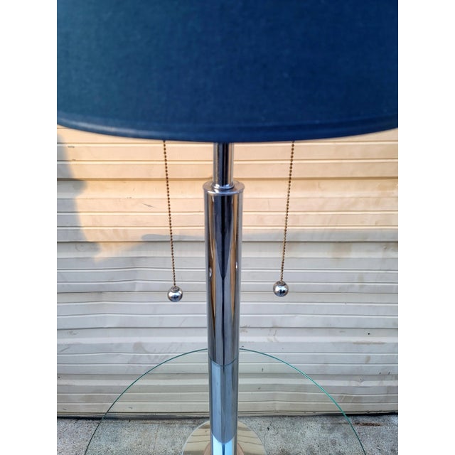 Wood Mid 20th Century Stacked Chrome Globes Base Glass Side Table Floor Lamp For Sale - Image 7 of 8