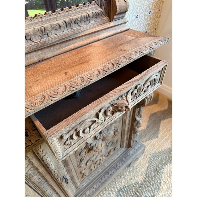 19th Century French Louis XIII Bleached Oak Hunting Buffet Deux Corps/Bookcase For Sale - Image 9 of 9