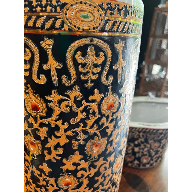 1970s Set of 2, Asian Inspired Peacock Design Umbrella Stand and Vase For Sale - Image 4 of 12