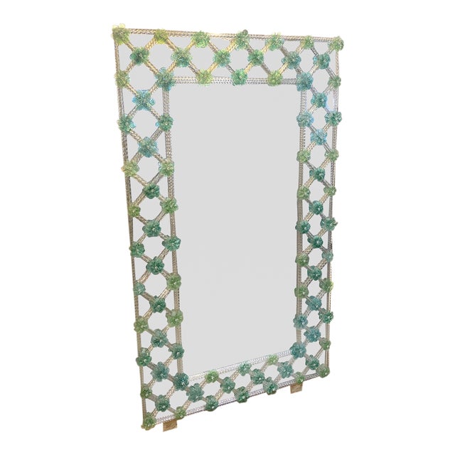 Contemporary Modern Green Floreal Mirror Murano Glass For Sale