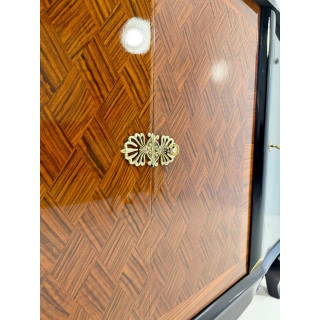 Beige French Art Deco Black Lacquered and Inlaid Walnut Sideboard in the style of Jules Leleu, 1940s For Sale - Image 8 of 15