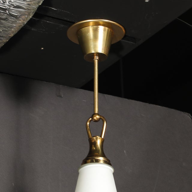Mid-Century Modern Murano Glass & Brass Banded Detailed Pendant Chandelier For Sale - Image 15 of 18